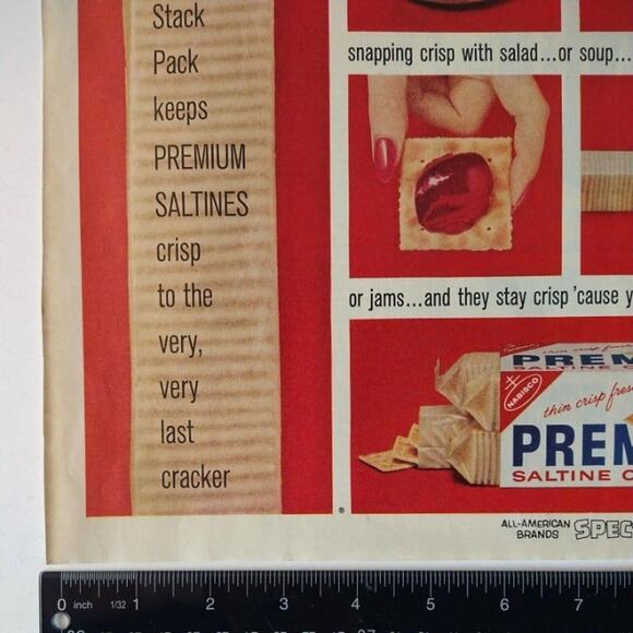 Premium Saltines Crackers‎ Reclosable Stack Pack Kitchen Art - Vtg 1961 PRINT AD - Picture 6 of 9